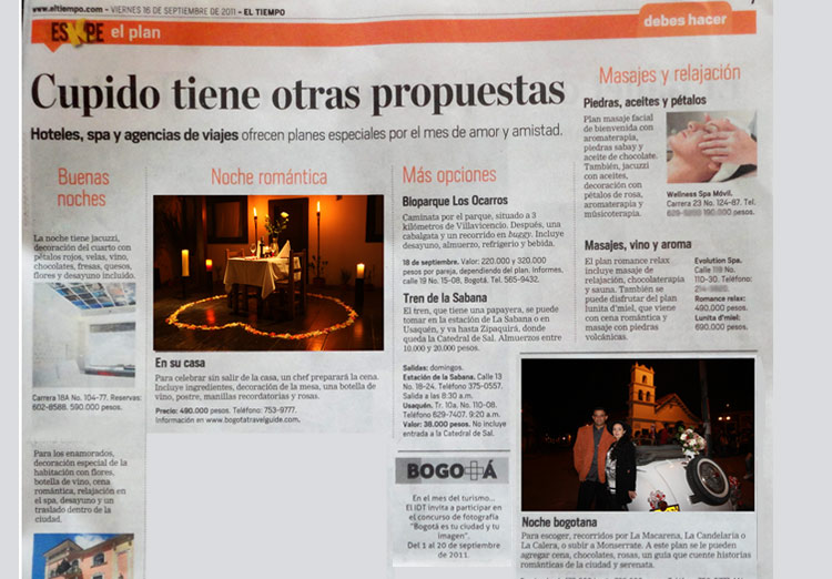articulo Periódico El Tiempo  - noche romantica en la candelaria  cheff a domicilio