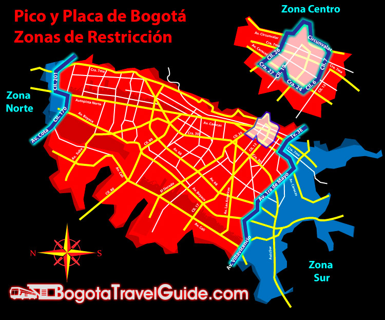 mapa Bogota: pico y placa zonas de restriccion en Bogota